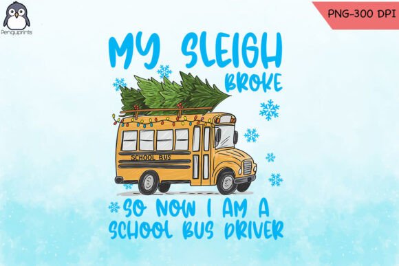 Christmas School Bus Driver Sleigh PNG for Crafts and Graphics