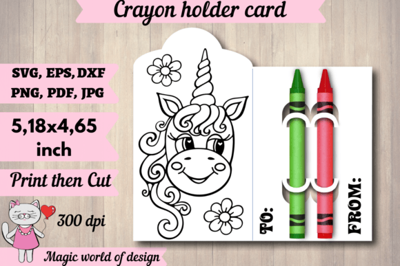 Cute Unicorn Crayon Holder Card Svg: Graphics for Crafts